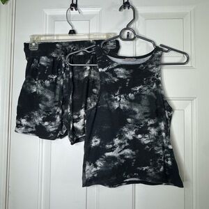 Black and White Tie-Dye Tank and Shorts Set